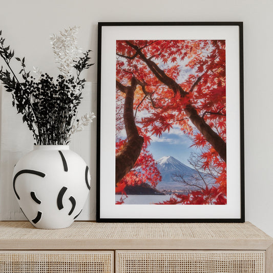 Mt.fuji is in the autumn leaves - Art Print by Makiko Samejima