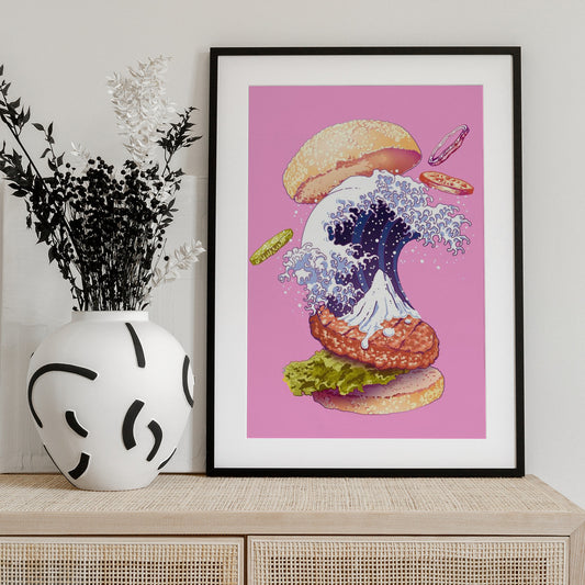 kanagawa burger - Art Print by Adam Lawless