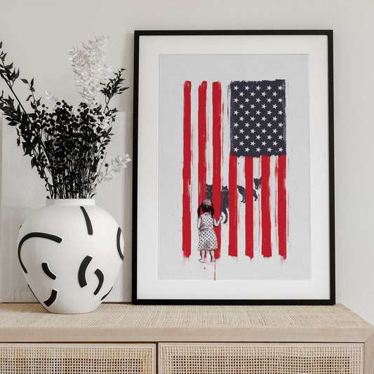 Little girl and wolves - Art Print by Balazs Solti