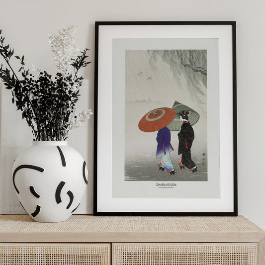 Two Women In The Rain - Art Print by Ohara Koson