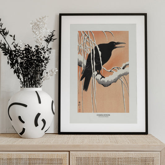 Crow On Snowy Branch - Art Print by Ohara Koson