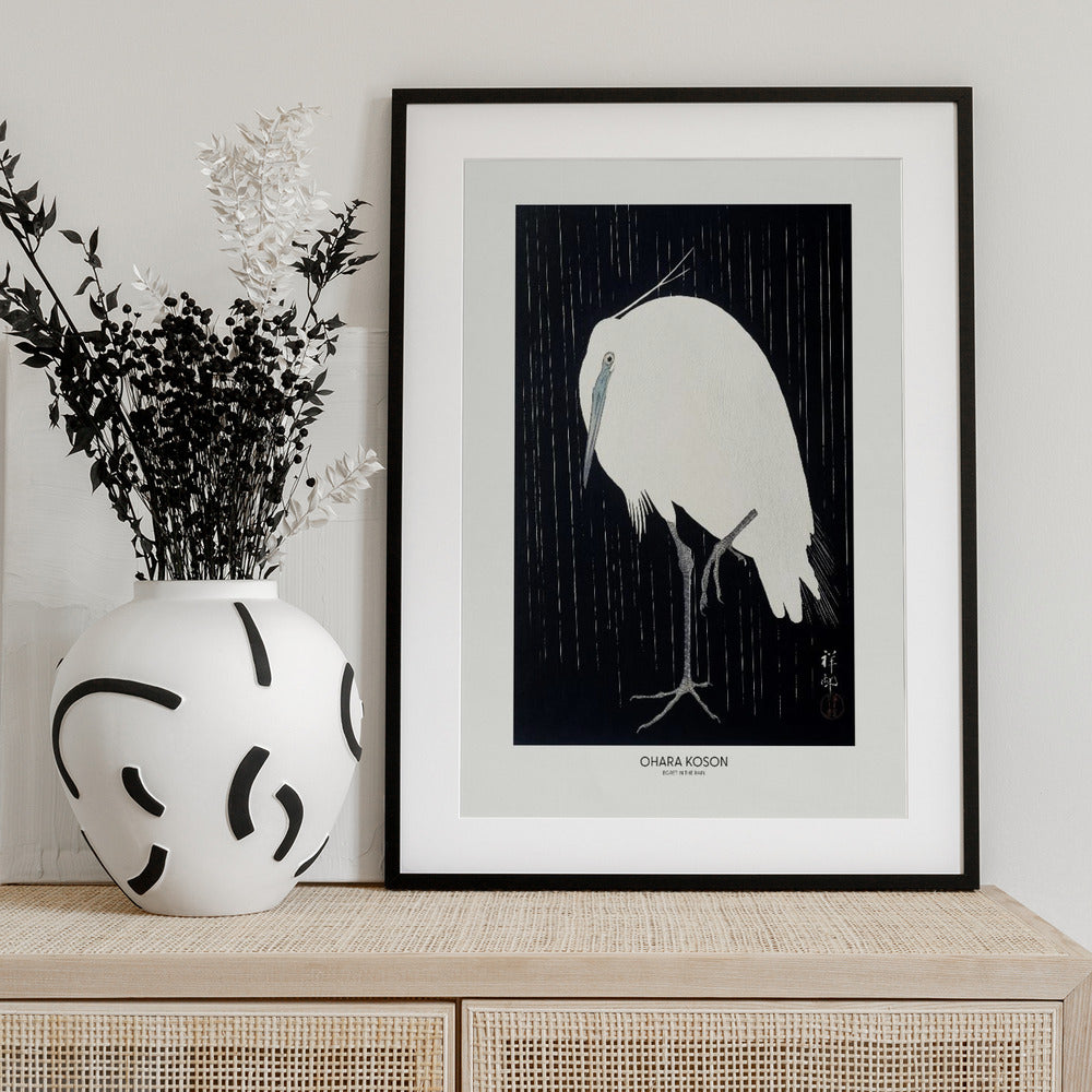 Egret In The Rain - Art Print by Ohara Koson