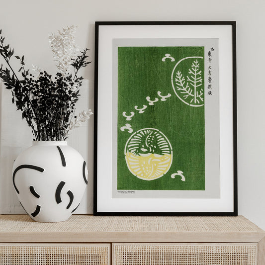 Woodblock Print Green - Art Print by Yatsuo No Tsubaki