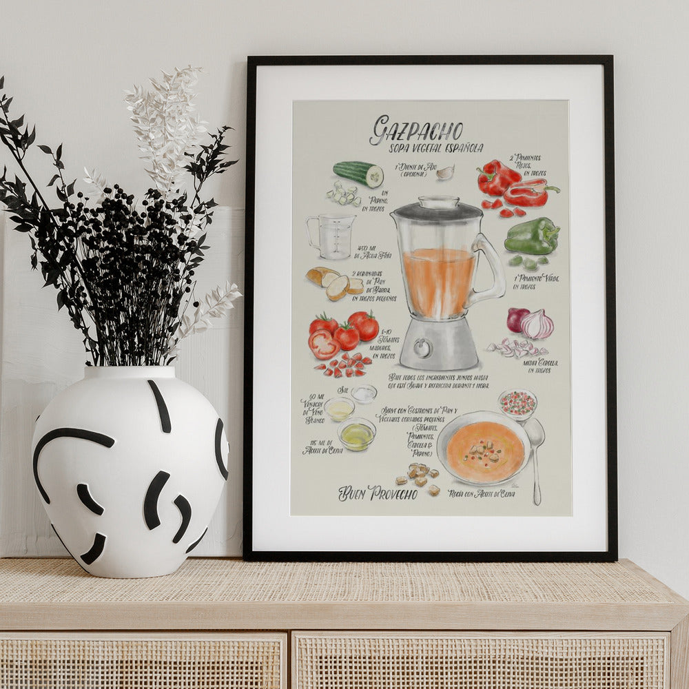 Gazpacho illustrated recipe in Spanish - Art Print by Rosana Laiz Blursbyai
