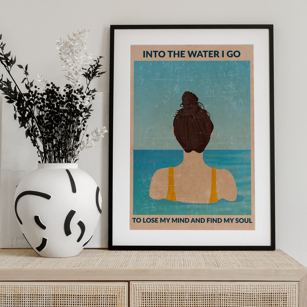 Into the Water (brunette) - Art Print by WallChart Art Studio