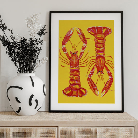 Langoustines On Yellow - Art Print by Alice Straker