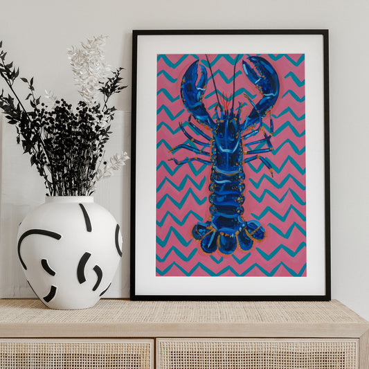 Lobster On Zigzag - Art Print by Alice Straker