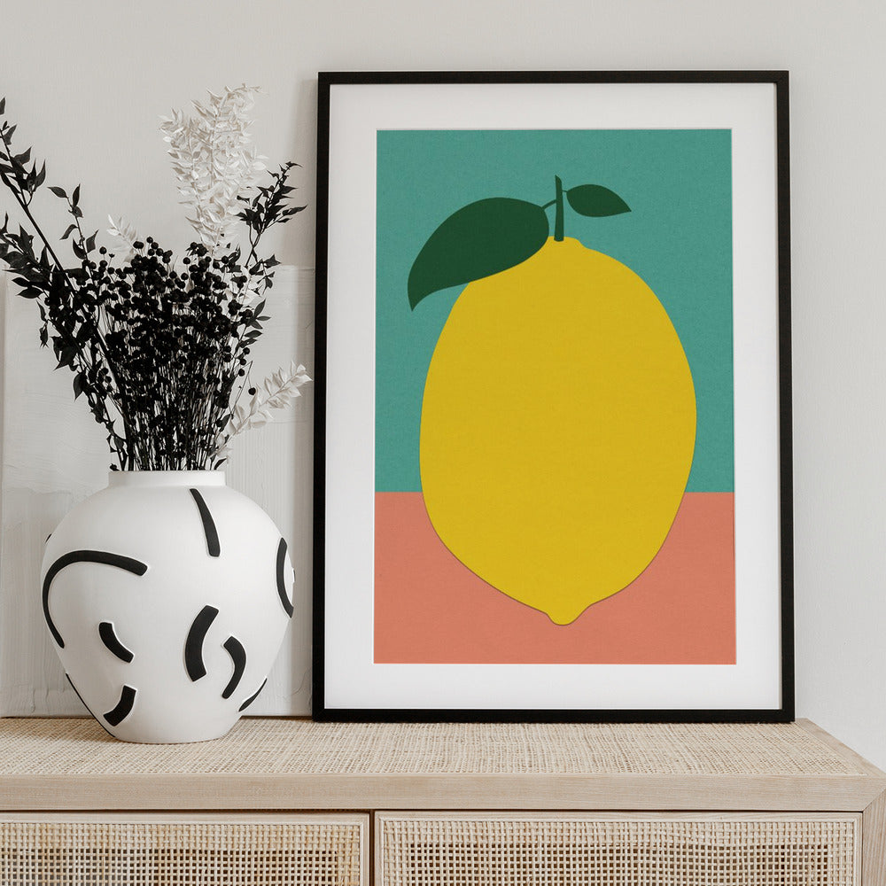 Lemon With Two Leaves - Art Print by Rosi Feist