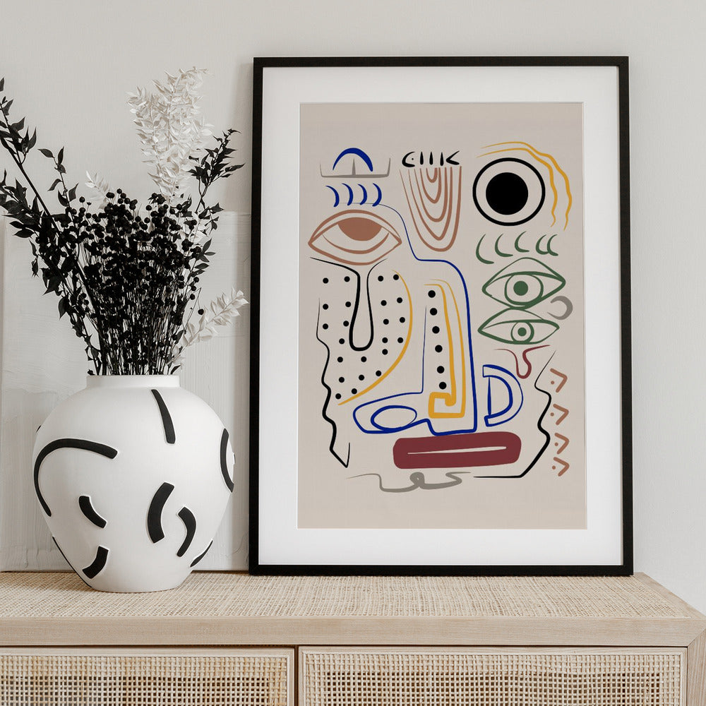 Line Art Bizarre Aboriginal Portrait - Art Print by Little Dean