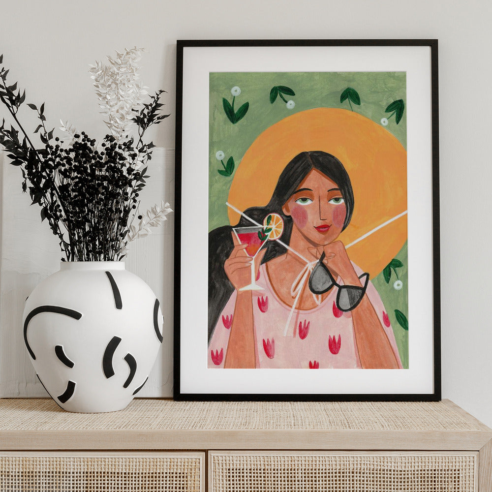 Abstract Modern Bohemian Woman with Cocktail - Art Print by Caroline Bonne Müller