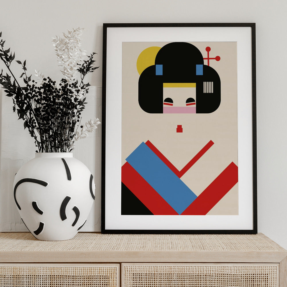 Geisha Girl Geometric Illustration - Art Print by Retrodrome