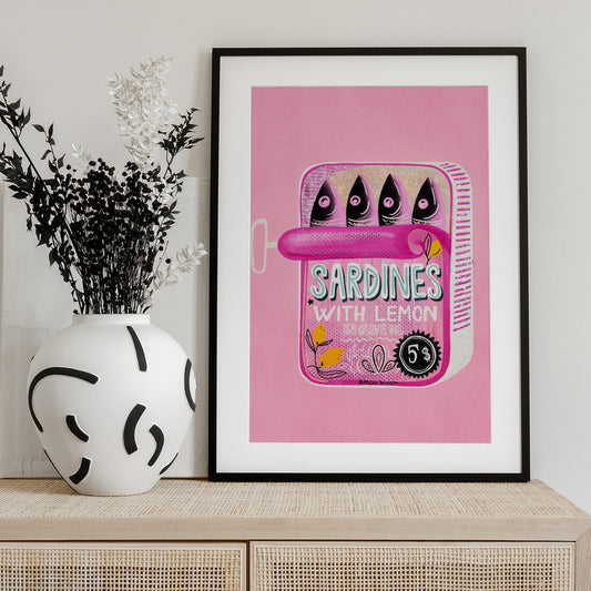 Sardines Tin Can Pink - Art Print by Baroo Bloom