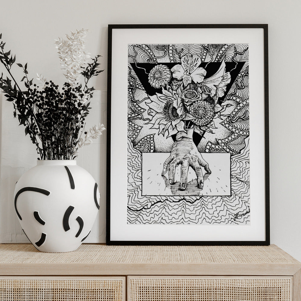 Flowery Thing. Abstract Drawing of a Flowery Bouquet in Hand. - Art Print by Johan Liewendahl