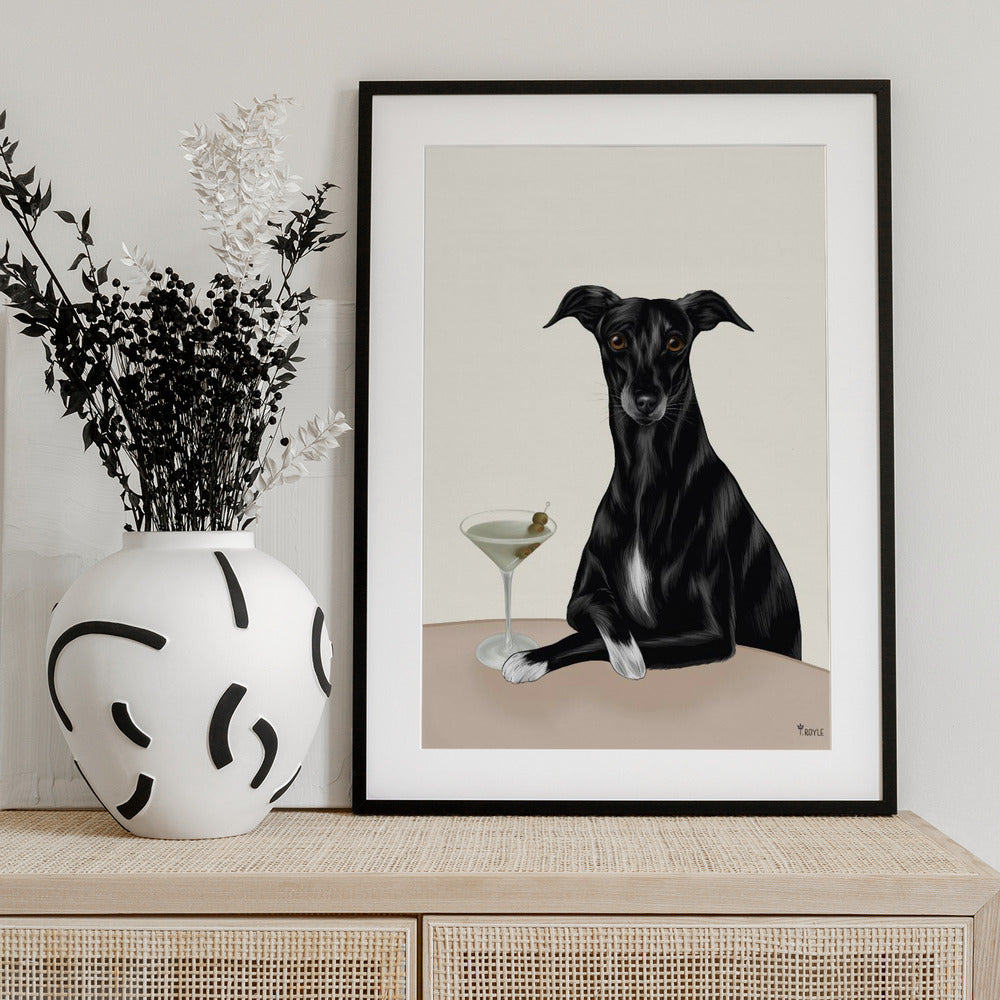 Classy Greyhound with Martini - Art Print by Tara Royle