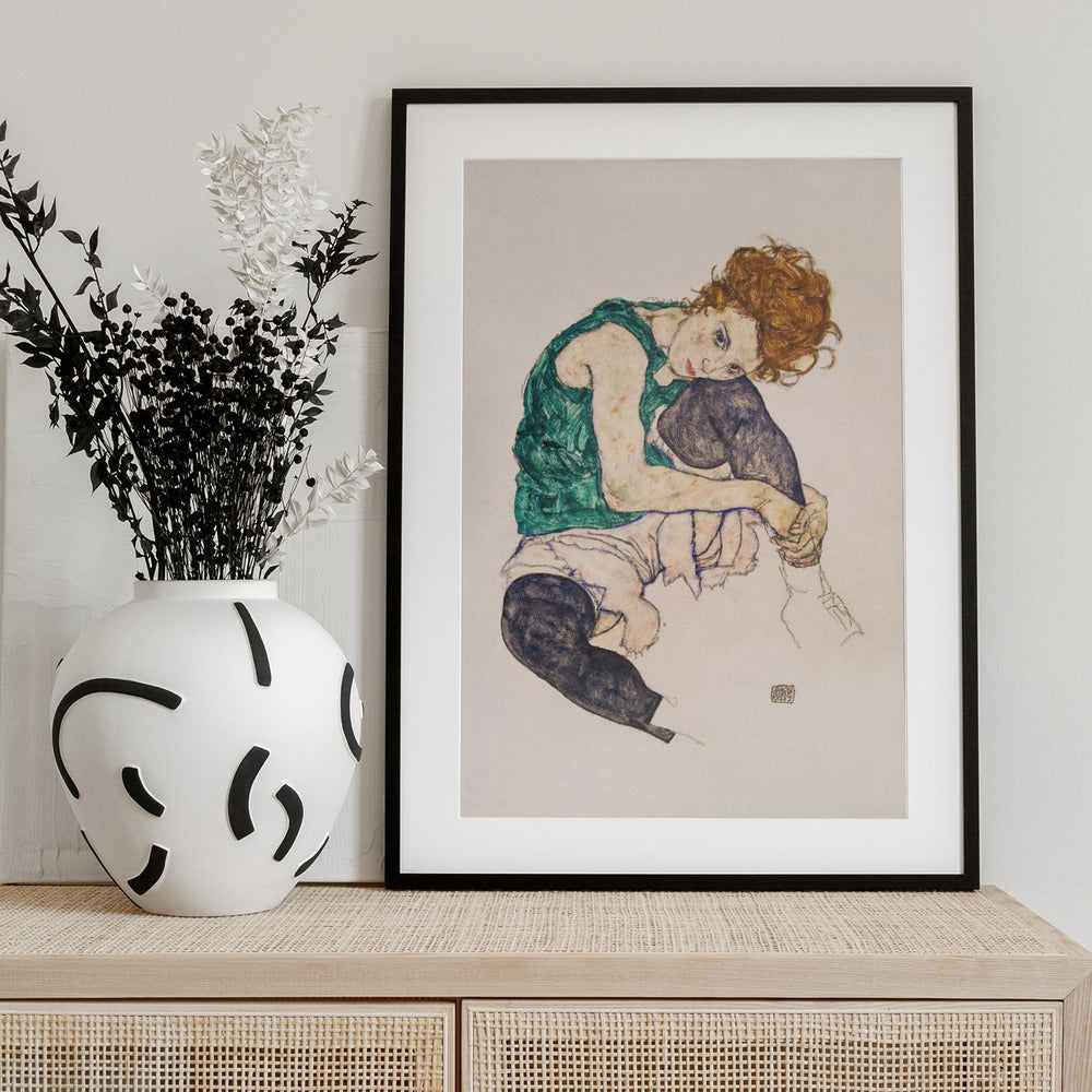 Seated Woman With Legs Drawn Up - Art Print by Egon Schiele