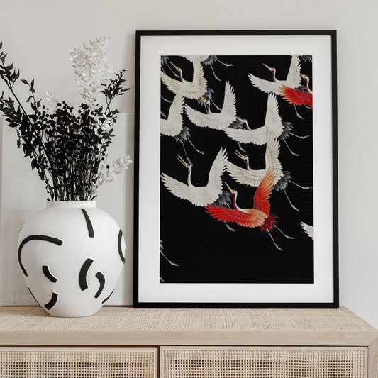 Furisode With a Myriad of Flying Cranes (1910–1920) Full - Art Print by Vintage Japanese