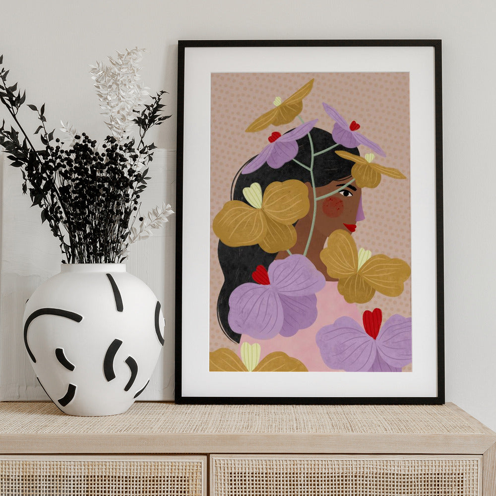 Hidden Behind Yellow Purple Flowers - Art Print by Bea Müller
