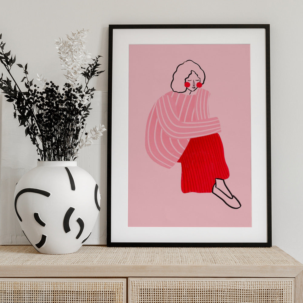 Pink and Red Line Lady - Art Print by Bea Müller