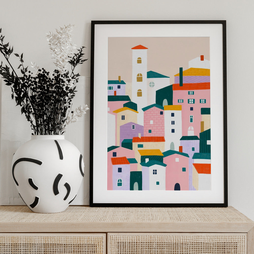 Colorful Village Scene - Art Print by Bea Müller