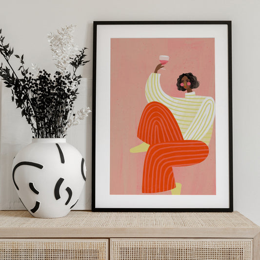 The Woman With The Glass of Wine - Art Print by Bea Müller