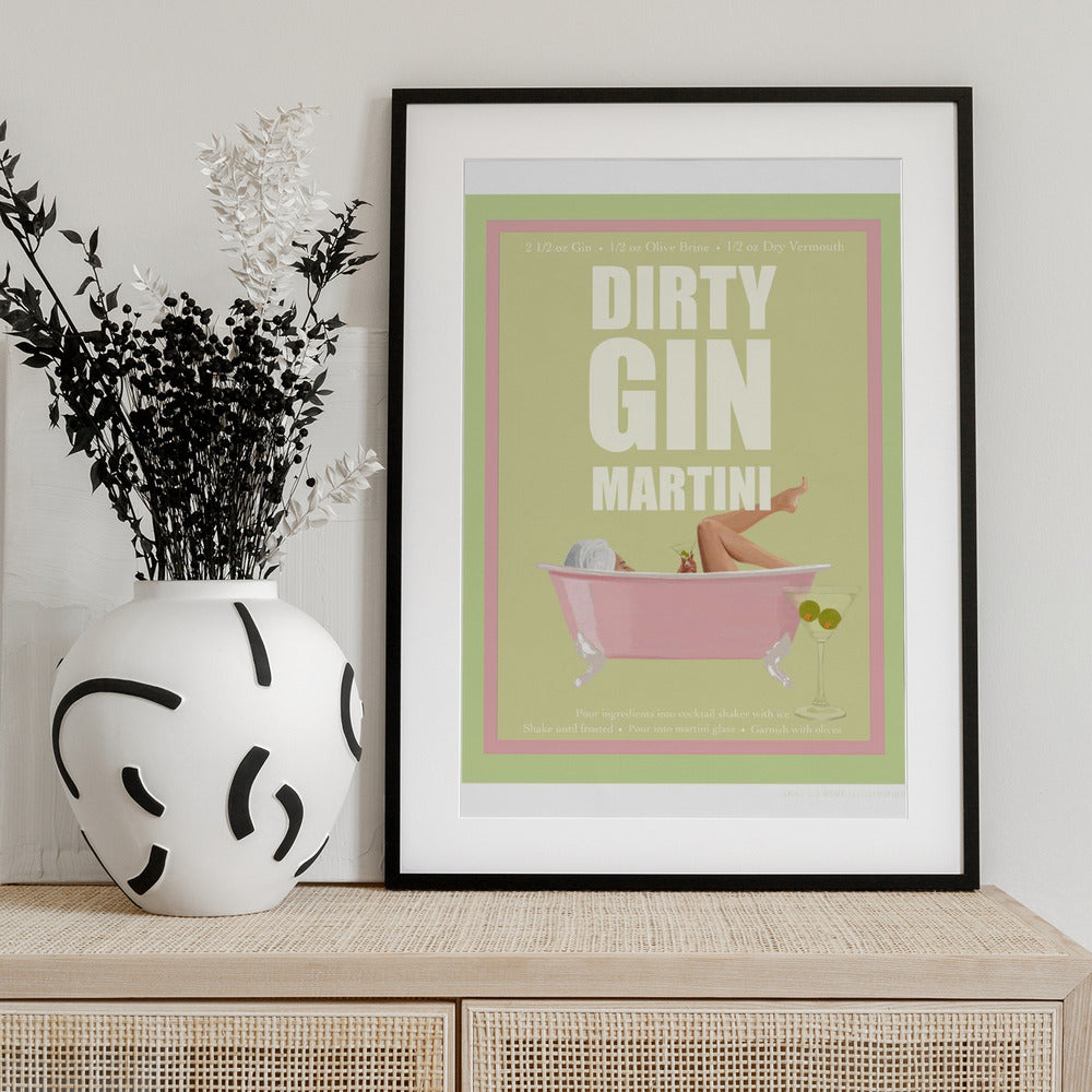 Jlr Cocktails- Dirty Gin Martini - Art Print by Jenny Liz Rome