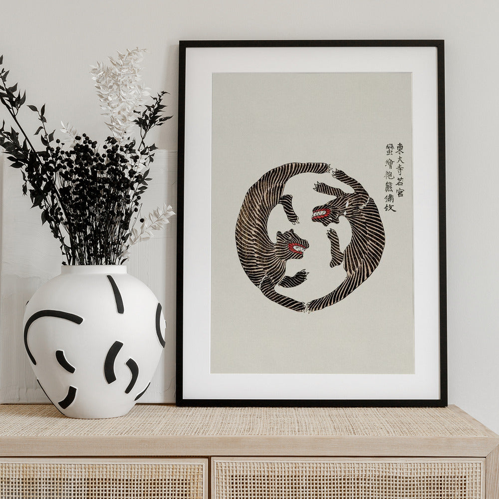 Woodblock Tigers From Yatsuo No Tsubaki - Art Print by Taguchi Tomoki