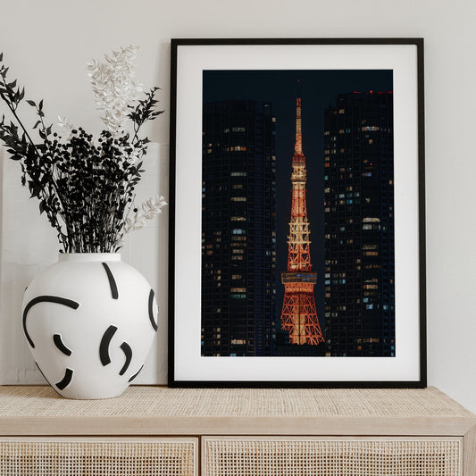 Tokyo Tower: A Beacon in the Night - Art Print by Shunya Takabayashi