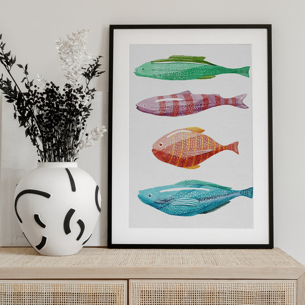 Four Colorful Fish - Art Print by Katie O'Shea