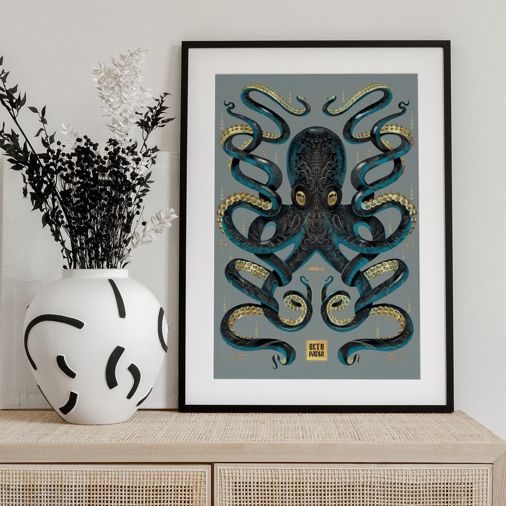 Octopus Black & Gold - Art Print by Mark Harrison