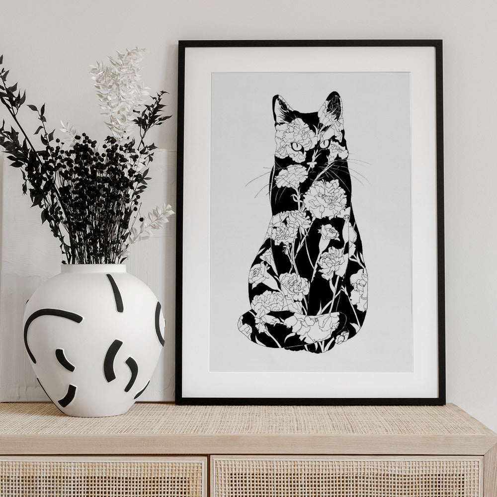 Carnation Cat Original - Art Print by EC Mazur