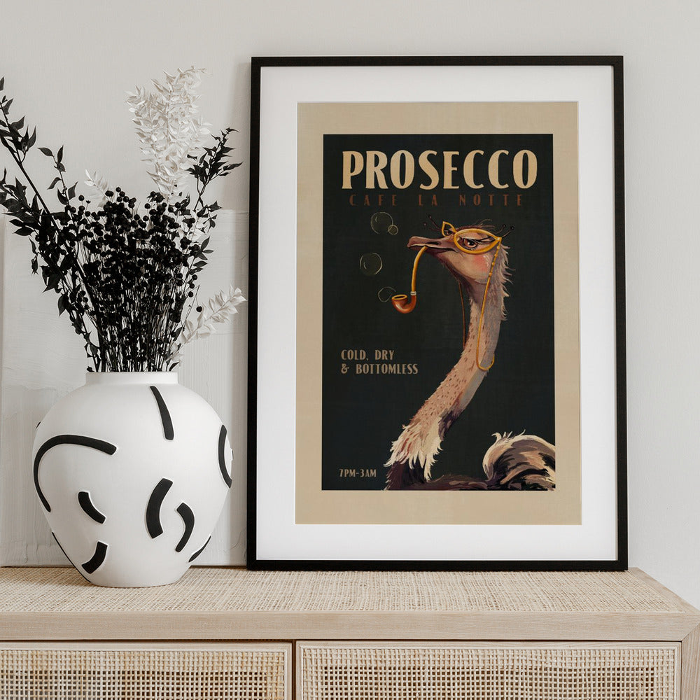 Art Deco Prosecco Wall Art Of An Ostrich - Art Print by The Whiskey Ginger
