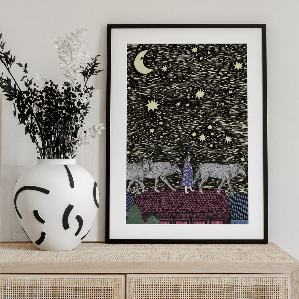 Girl With Wolves - Art Print by Kasia Walentynowicz