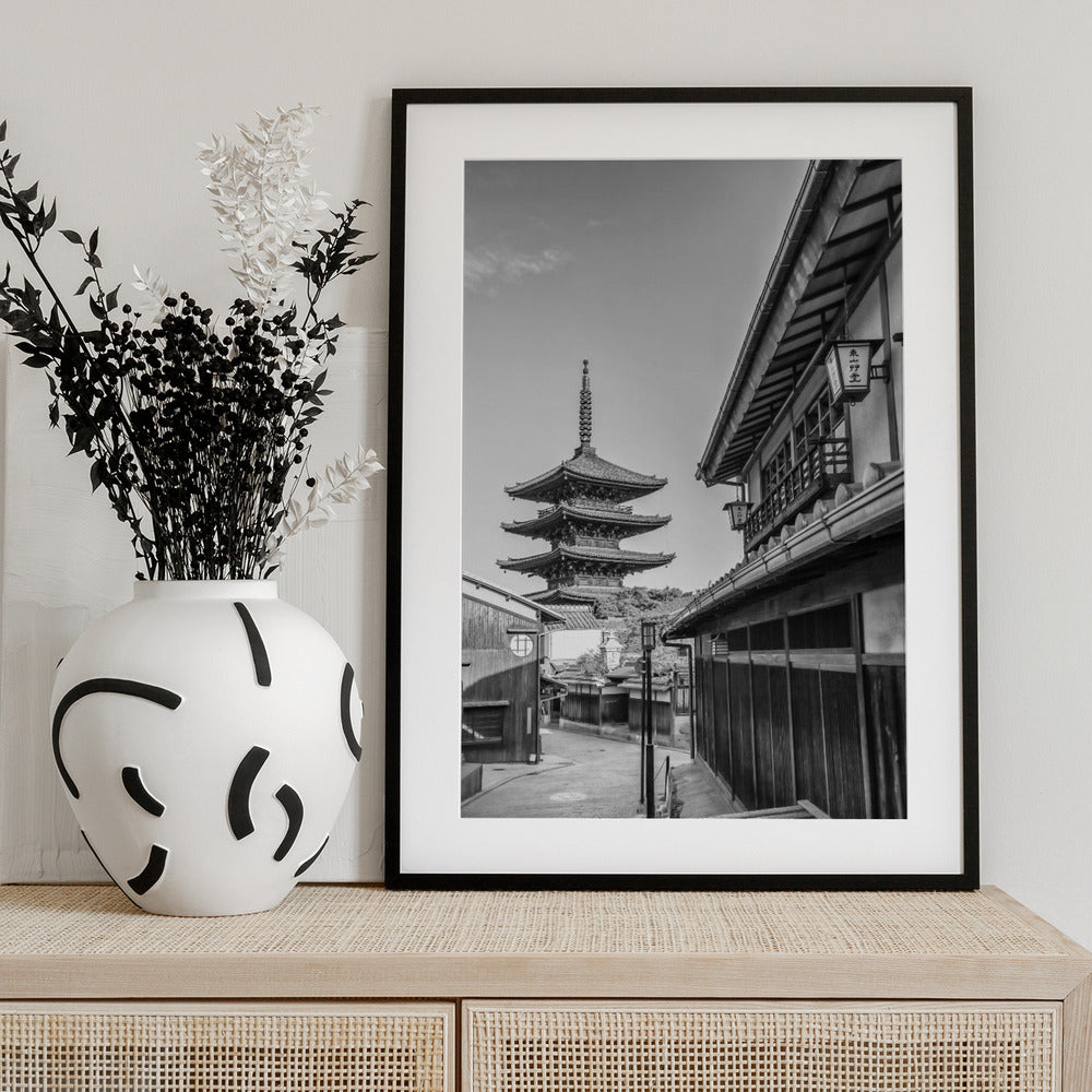 Historic Kyoto with Yasaka Pagoda - monochrome - Art Print by Melanie Viola