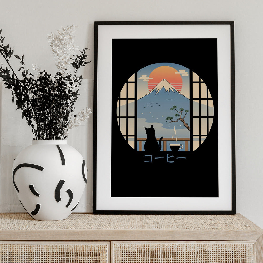 Coffee Cat In Mt. Fuji - Art Print by Vincent Trinidad