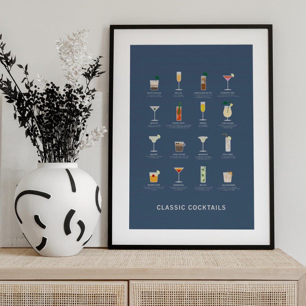 Classic Coctails poster blue - Art Print by Paperago