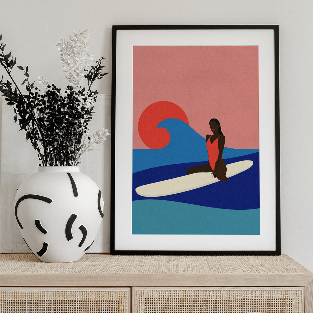 Girl On a Surfboard - Art Print by Rosi Feist