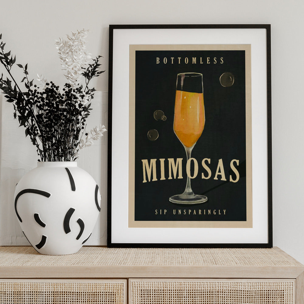 Bottomless Mimosas Art Deco Cocktail Bar Art - Art Print by The Whiskey Ginger