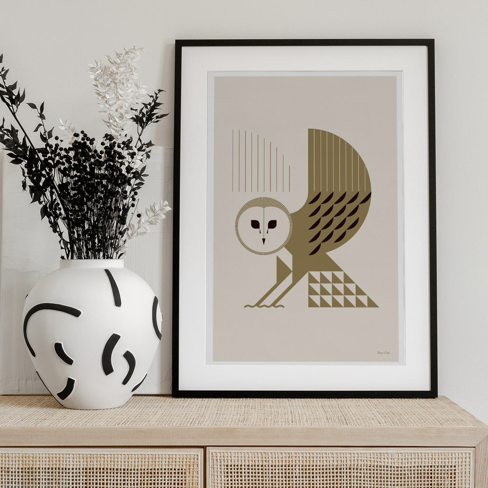 Golden Animals - Barn Owl (White) - Art Print by Studio Soleil