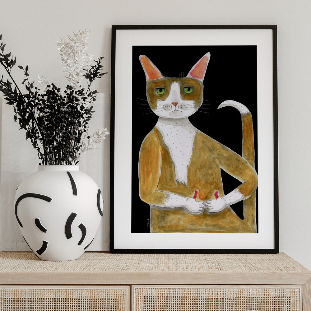 All Ok cat, thumbs up. - Art Print by Sharyn Bursic