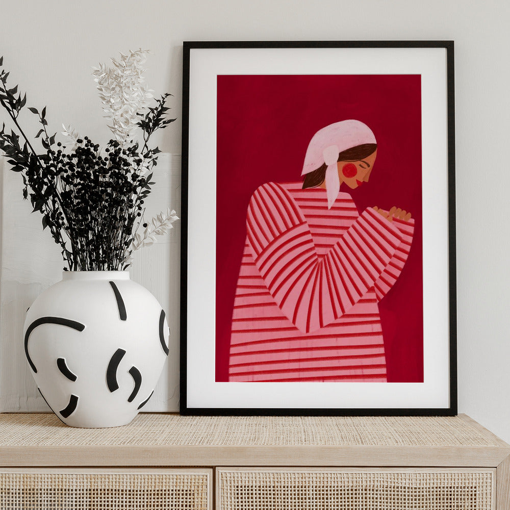 The Woman With the Red Stripes - Art Print by Bea Müller