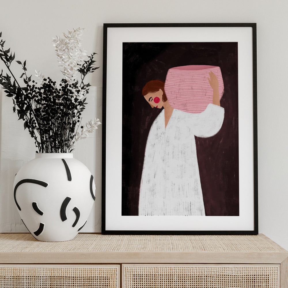 The Woman with the Pink Basket - Art Print by Bea Müller