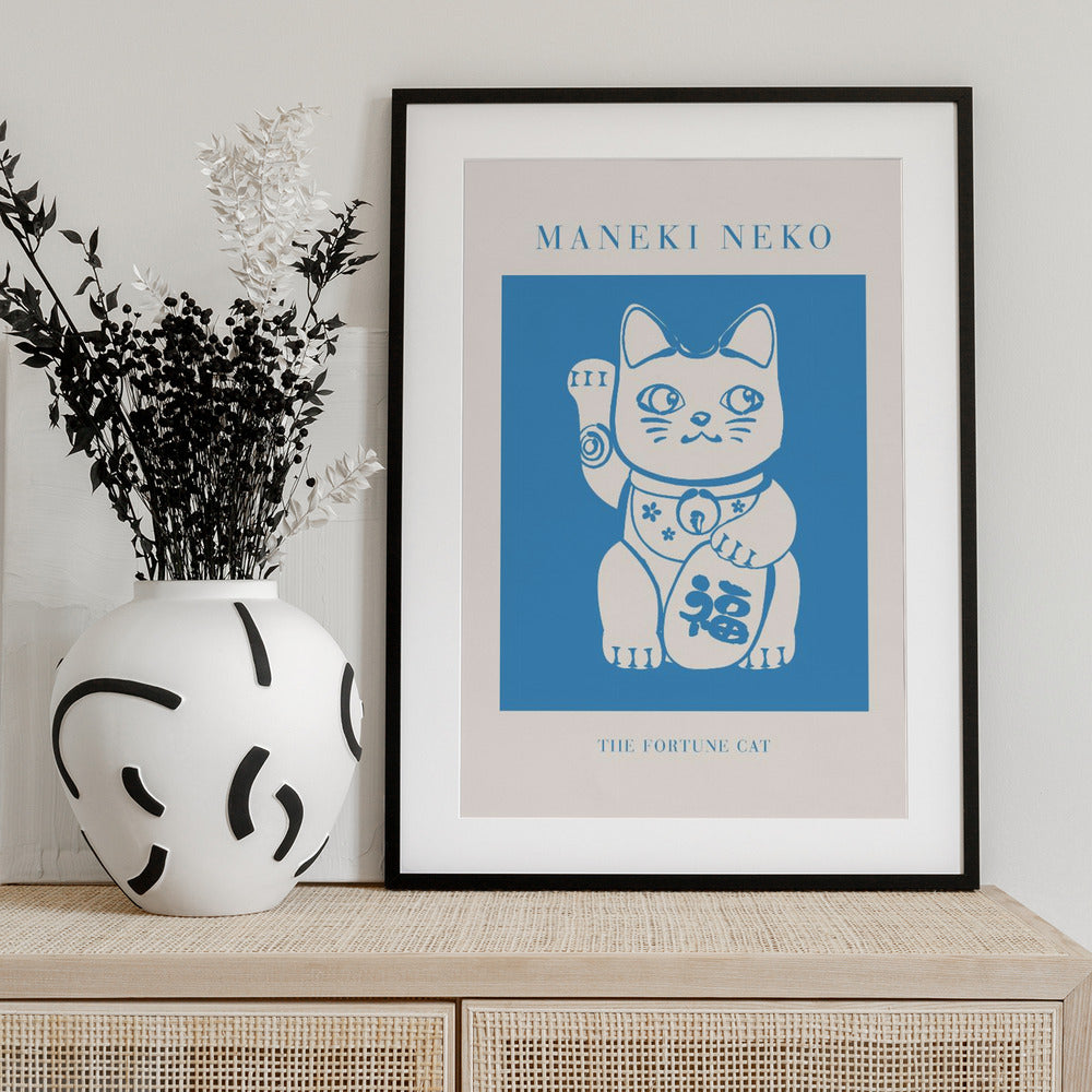 Maneki-neko Cat Blue - Art Print by KsanaKalpa