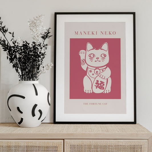 Maneki-neko Cat Pink - Art Print by KsanaKalpa