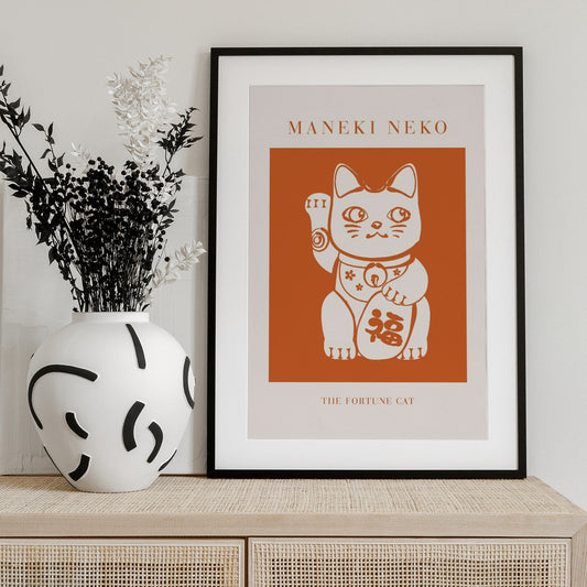 Maneki-neko Cat Orange - Art Print by KsanaKalpa