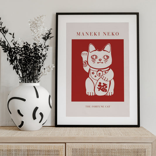 Maneki-Neko Cat Red - Art Print by KsanaKalpa