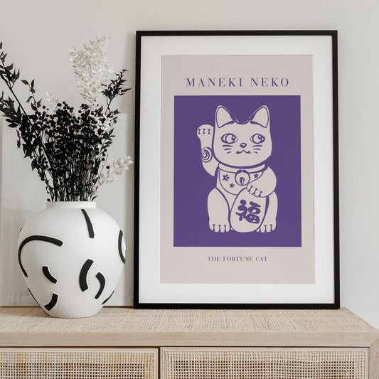 Maneki-neko Cat Purple - Art Print by KsanaKalpa