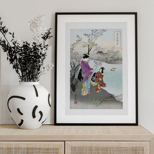 Admiring the Plum Blossom (1887–1896) - Art Print by Ogata Gekko