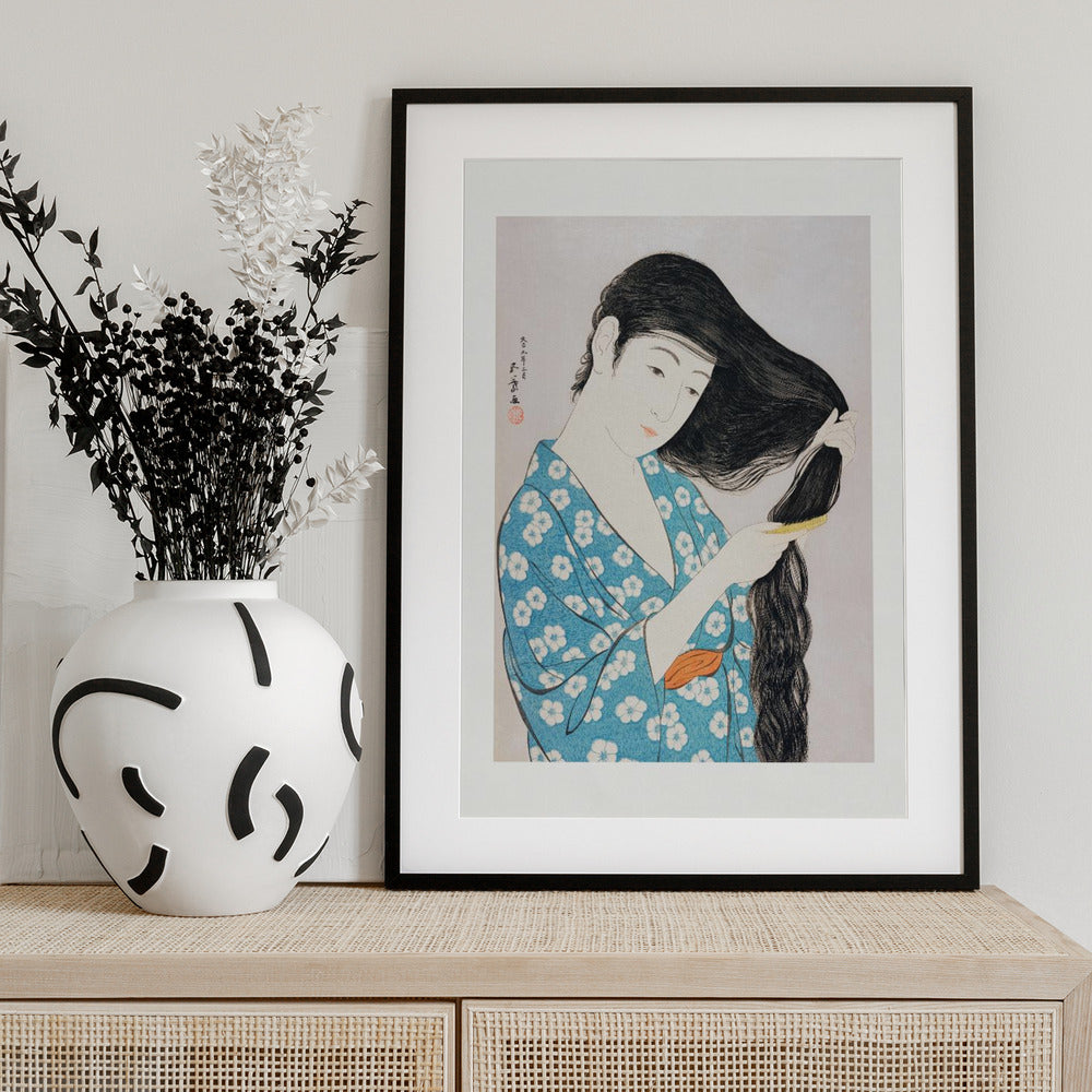 Woman Combing Her Hair (1920) - Art Print by  Goyo Hashiguchi