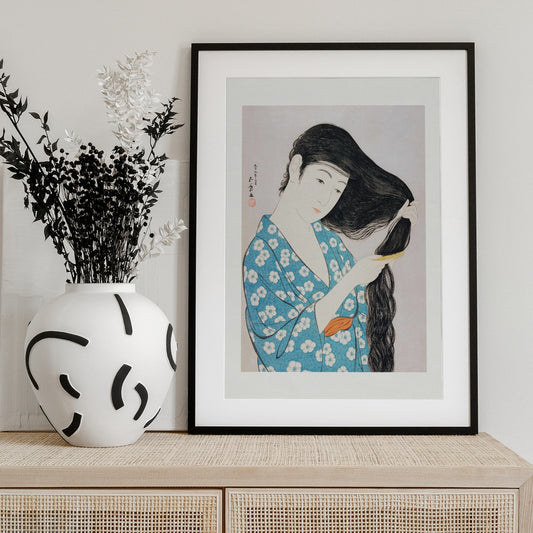 Woman Combing Her Hair (1920) - Art Print by  Goyo Hashiguchi