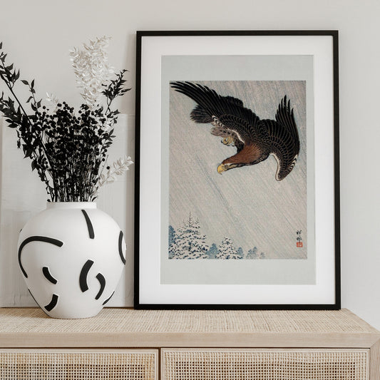 Eagle Flying In Snow (1933) - Art Print by Ohara Koson
